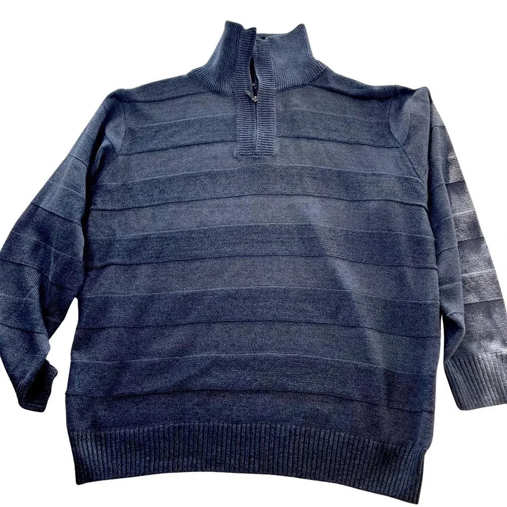 Pronti Blue Stripe Pattern Half Zip Sweater 3XL